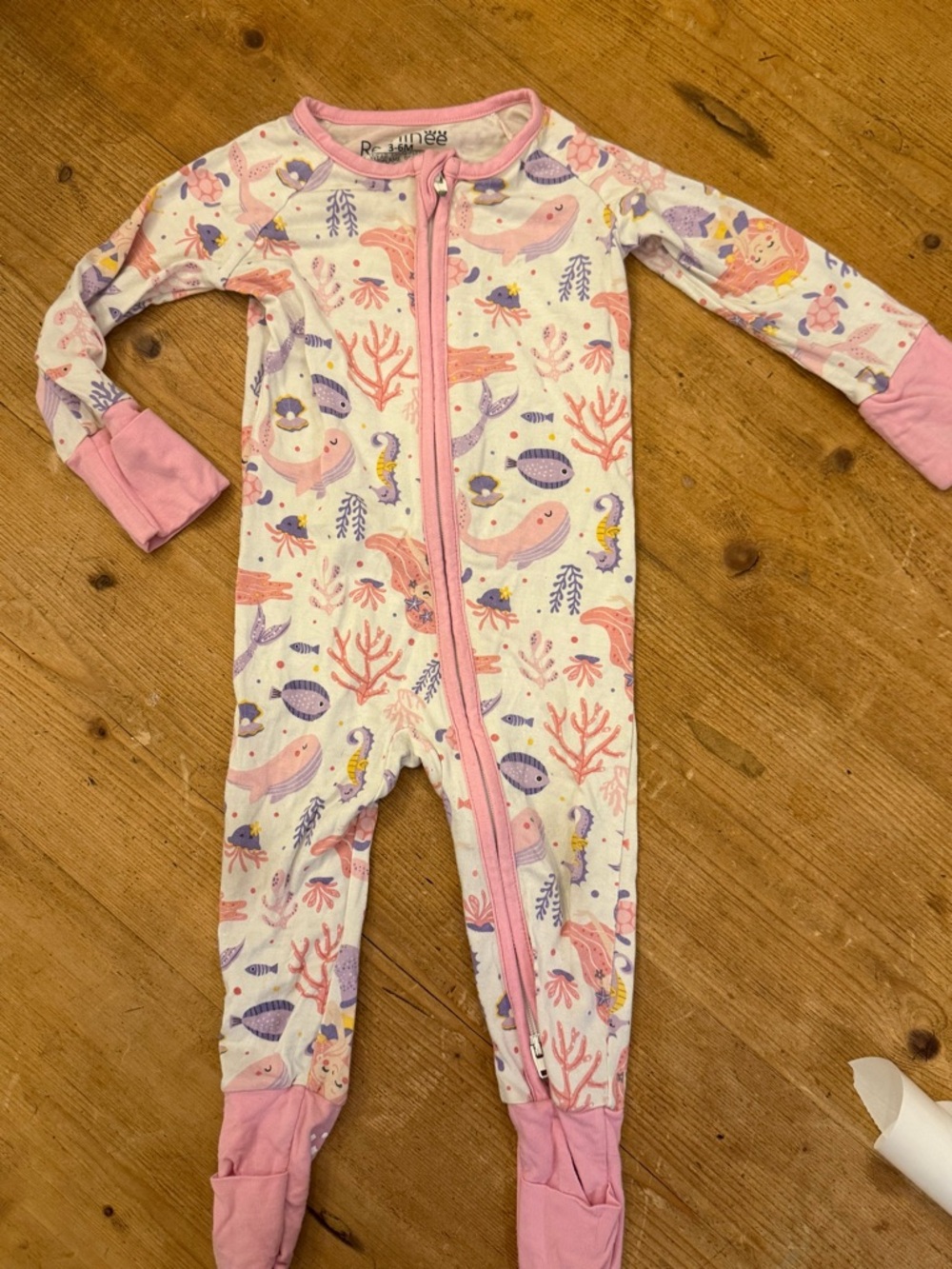 Bamboo Pink Sea Life Zip-Front Kids Footed One-Piece